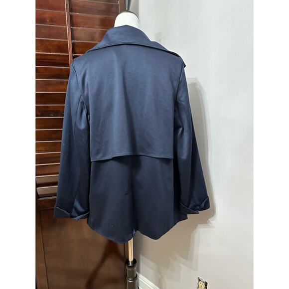 Adrianna Papell Women's Open Front Trench Jacket Blue Back Yoke Collar M NWT - Picture 5 of 10
